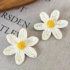 Lalita Daisy Sky Boho Raffia Flower Earrings
